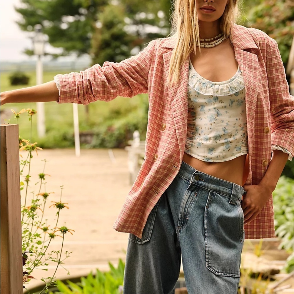 NWOT Free People Olivia Gingham Blazer